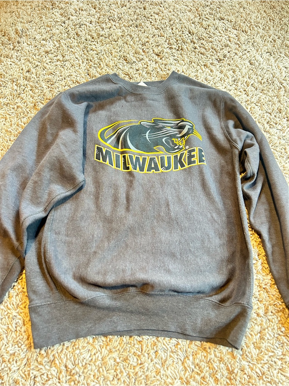 UW Milwaukee Gray Crewneck Sweatshirt with Yellow Logo